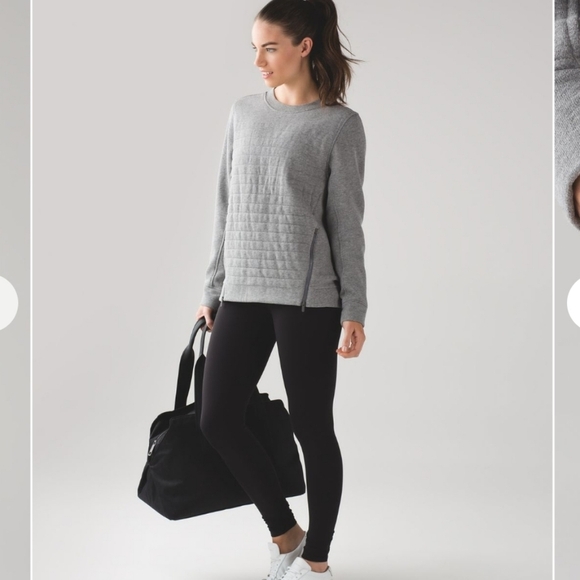 Lululemon Fleece Be True Crewneck Quilted Sweater Side Zippers Heathered Grey 4 - Picture 16 of 16